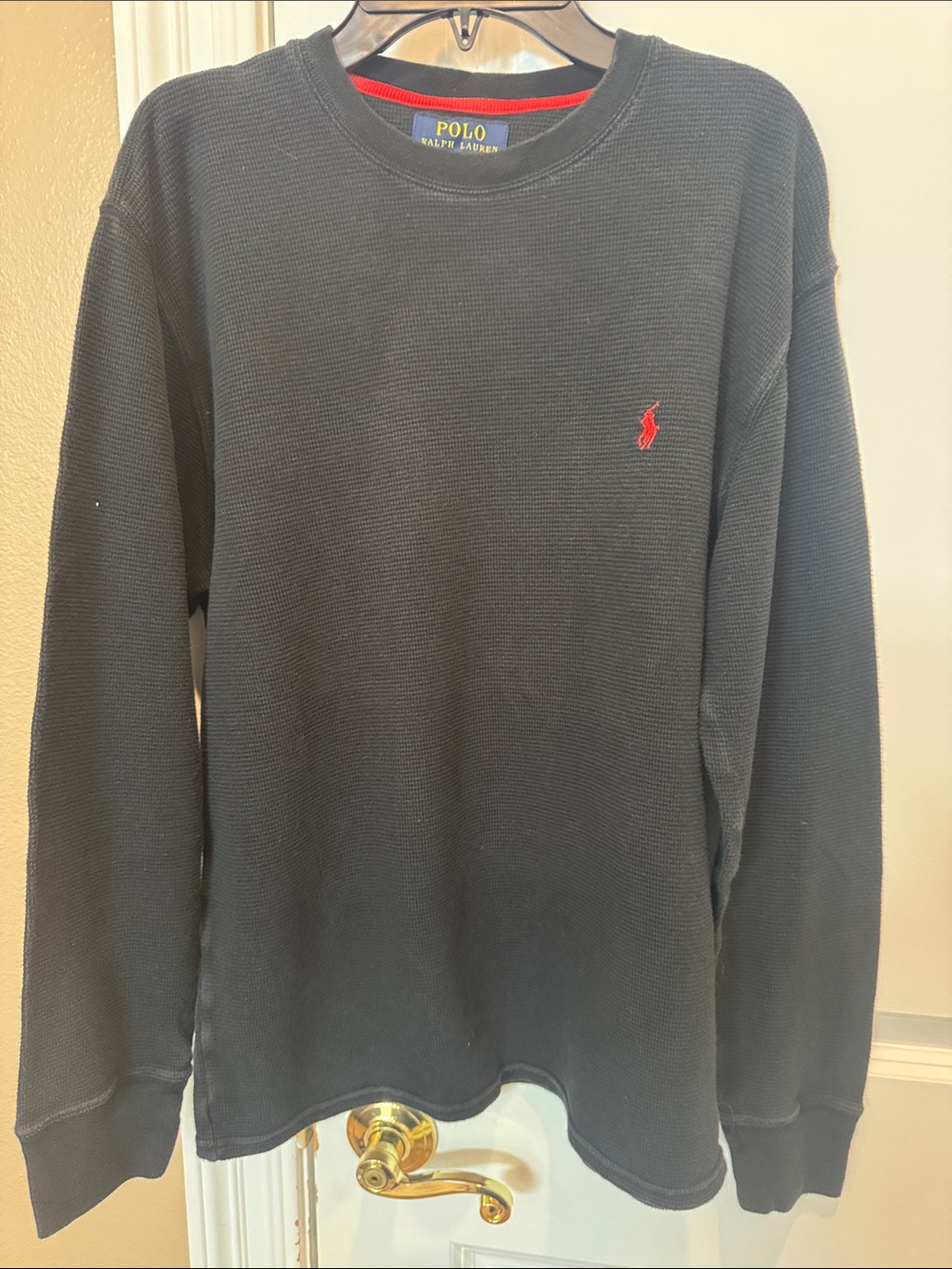 Polo by Ralph Lauren Black Thermal Long-Sleeve Shirt with Red Pony